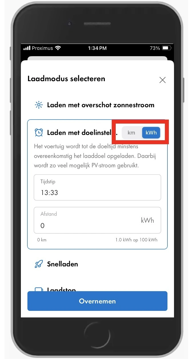 Hoe te switchen tussen afstand en hoeveelheid energie in de  SMA Energy app