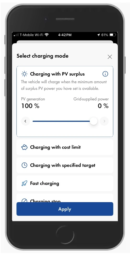 Using the SMA Energy App it's easy to change the percentage of PV power