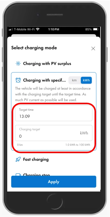 Target time on the SMA Energy App