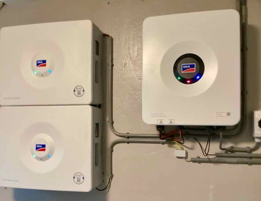 SMA Sunny Boy Smart Energy with two SMA Home Storage batteries of 3.2 kWh each on the left