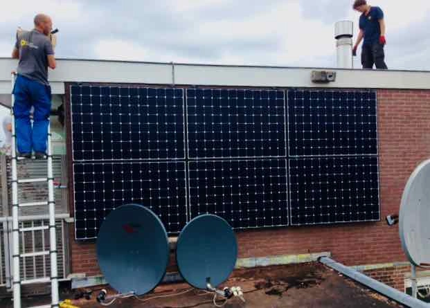 Solar panels against a flat wall