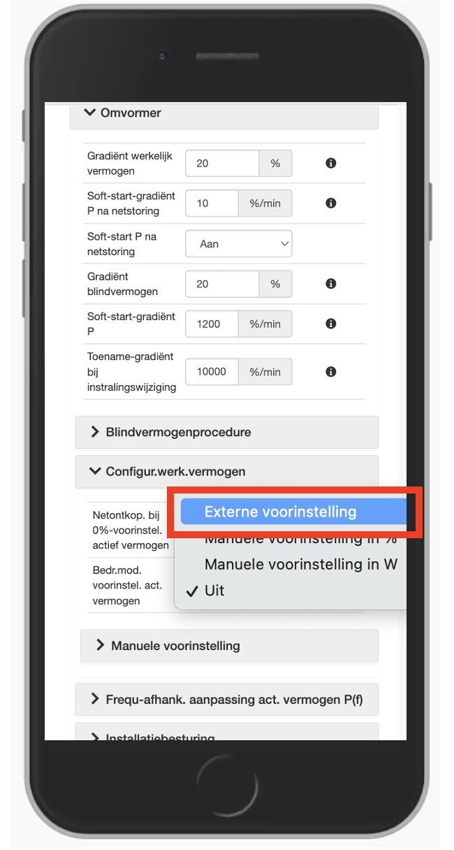 Selecteer Externe voorinstelling